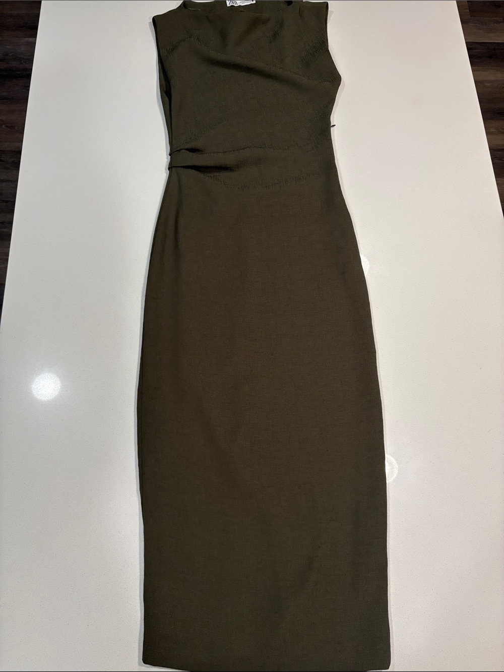Zara Olive Green Midi Sheath Dress